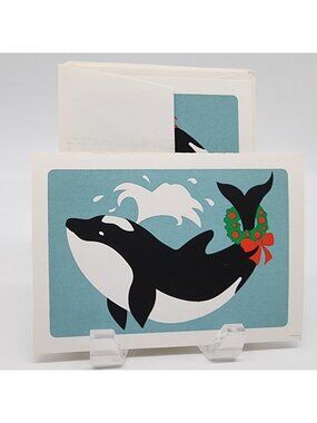 Stationary Greeting Card Orca Whale Christmas The Crocket Collection VTG 1980s